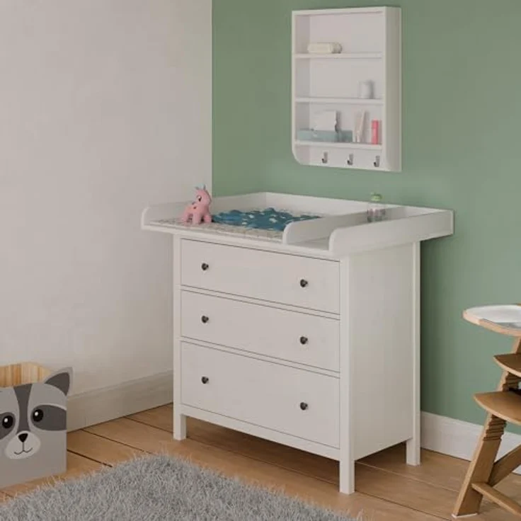 regalik Wickeltischaufsatz mit Teilung für IKEA HEMNES, Wickelkommoden Aufsatz mit Trennfach, 50 cm Tiefe, abnehmbar, mit abgerundeter Front, für Wickeltisch oder Wickelkommode, Weiß, 108 × 78cm – Bild 5