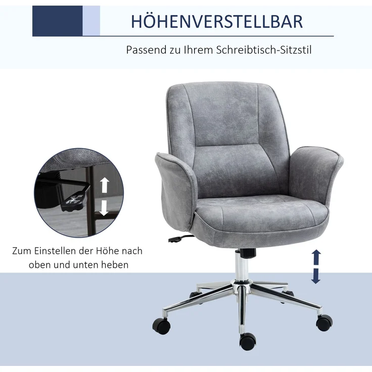 MELAYR, Homeoffice Stuhl Schreibtischstuhl aus Mikrofaser höhenverstellbar Drehstuhl mit, 67 x 69 x 102 cm, Hellgrau – Bild 6