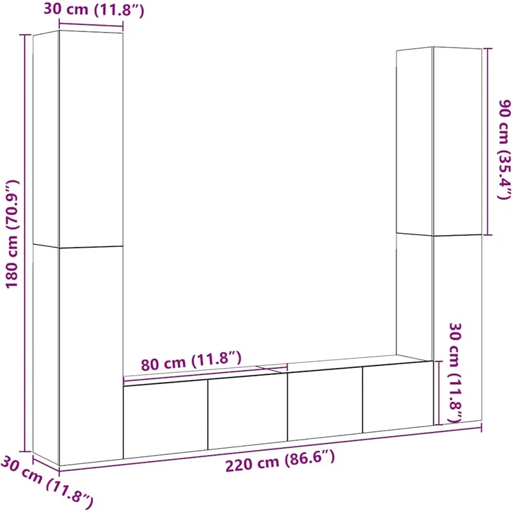 vidaXL TV-Wandschränke 6 Stk. Artisan-Eiche Holzwerkstoff 3328986 – Bild 9