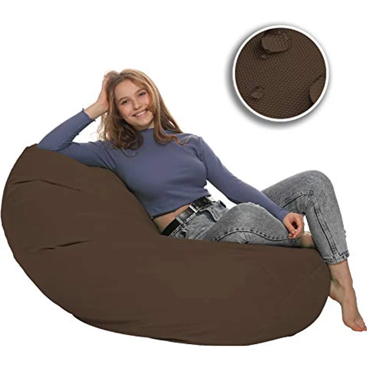 HomeIdeal - Sitzsack XXL Bodenkissen für Erwachsene & Kinder - Geeignet für Gaming oder Entspannen - Indoor wie Outdoor da er Wasserfest ist - mit EPS Perlen, Farbe:Braun, Größe:XXXL – Bild 10