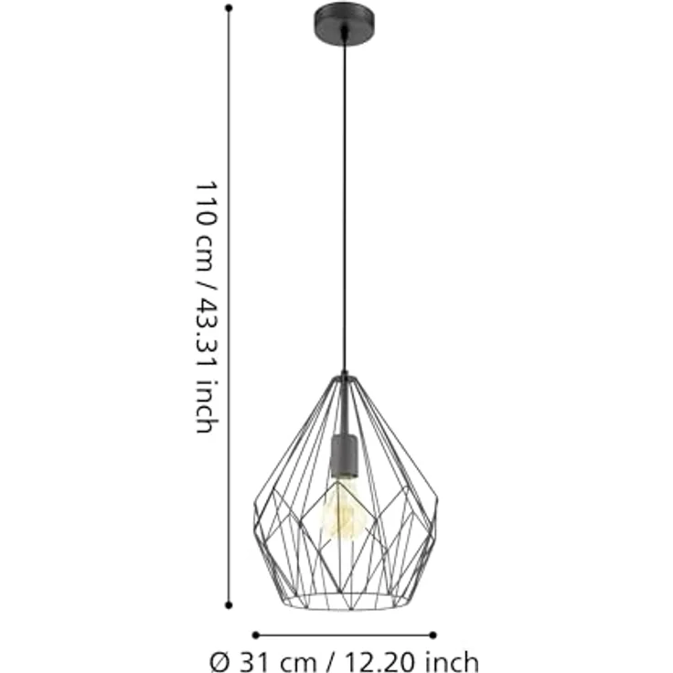 Eglo 49257 Hängeleuchte CARLTON CARLTON Stahl schwarz E27 1X40W H:110cm Ø31cm dimmbar – Bild 8