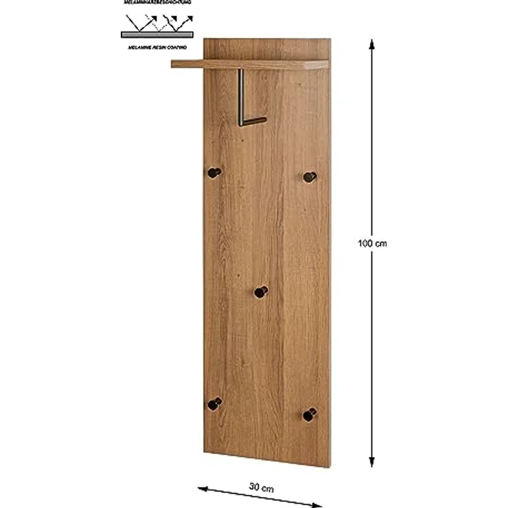 HAKU Möbel Wandgarderobe Eiche, schwarz, MDF, Metall - Maße: B 30 cm x H 100 cm x T 20 cm, Style: Modern – Bild 4