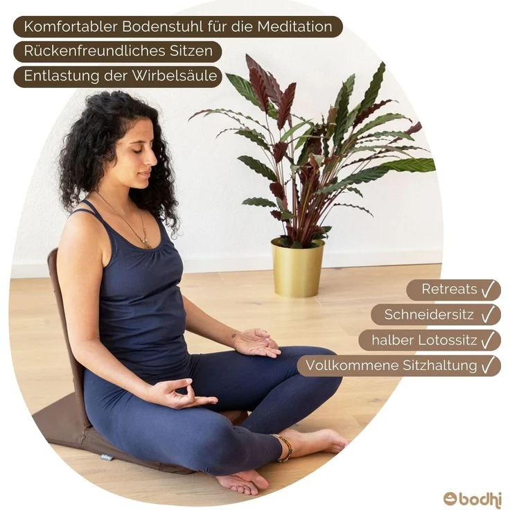 Bodhi Mandir Bodenstuhl XL | Meditationsstuhl mit dickem Sitzkissen | Komfortabler Bodensessel mit gepolsterter Rückenlehne | Waschbarer Bezug | Ideal für Freizeit, Yoga & Meditation (black) – Bild 4