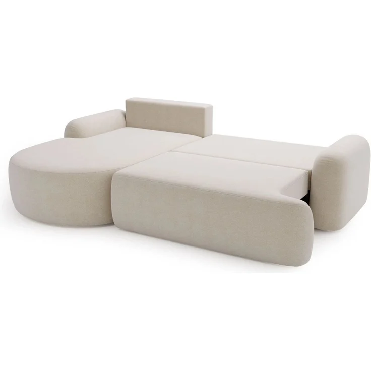 GrainGold Ecksofa L-Form AURIO mit Schlaffunktion und Bettkasten - Creme, Links, Wellenfedern, T30-Schaum – Bild 3
