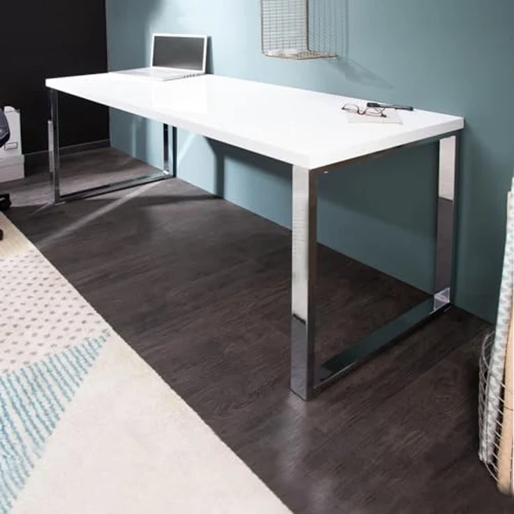 riess-ambiente Schreibtisch WHITE DESK 160cm weiß / silber, Arbeitszimmer · Hochglanz · Modern Design · Metall · Home Office – Bild 1