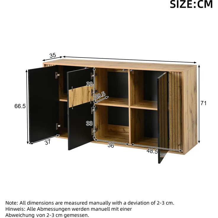 DESVIAE Sideboard Schwarz-Holzton aus MDF/Spanplatte – 140x71x35 cm – 3 Türen, 6 Fächer – Bild 10