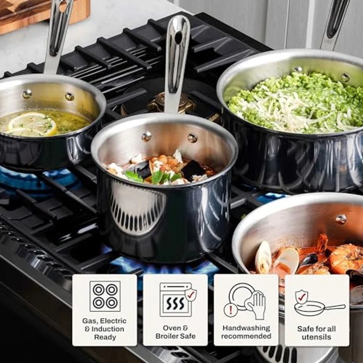 All-Clad 4201. 5 Stainless Steel Tri-Ply Bonded Dishwasher Safe Sauce Pan with Lid Cookware, 1. 5-Quart, Silver – Bild 7