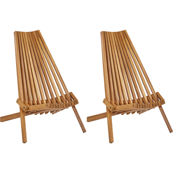 Beliani 'BELLANO' Gartenstuhl 2er Set, Akazienholz Heller Holzfarbton