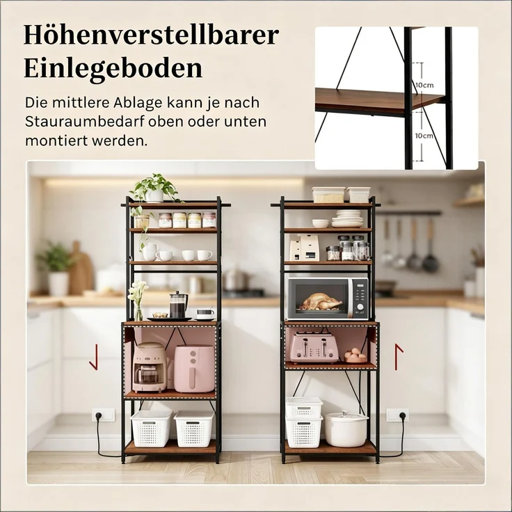 Coffee Bar Station,Küchenregal mit Steckdosen,Küchenkomode,Mini Küche Arbeitsstation,Display-Regal--Rustikales Braun--40x60x167cm--YOUDENOVA – Bild 8
