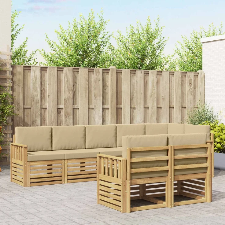 vidaXL Outdoor-Sofagarnitur 8 stk. 8-Sitzer Weiß und Beige Polyester 3392028 – Bild 1