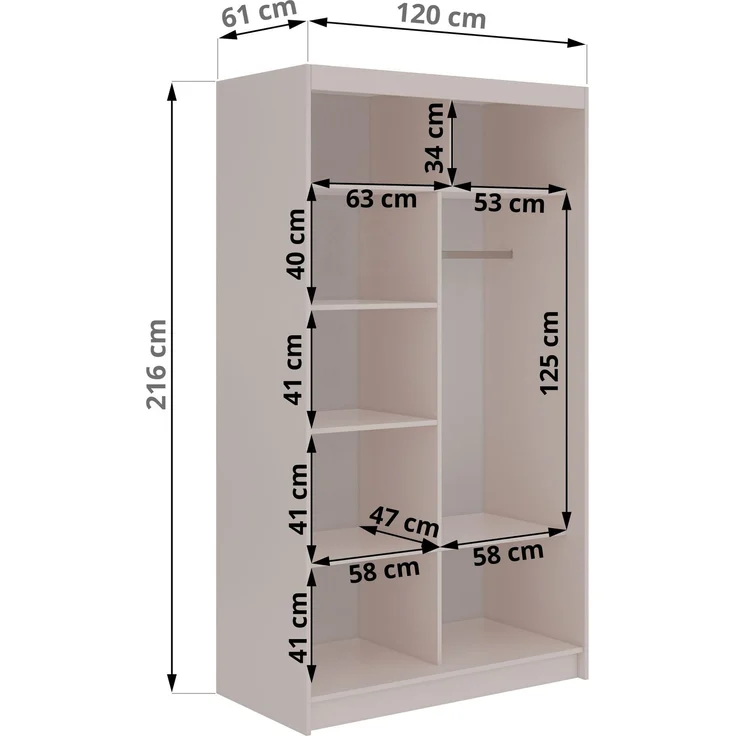 Schiebetürenschrank GRECJA 120 cm breite mit Spiegelfront und Dekor-Applikationen in Kaschmir, inkl. Kleiderstange & Einlegeböden - Kaschmir – Bild 5