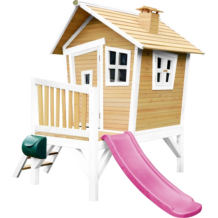 AXI Spielhaus Robin mit lila Rutsche Stelzenhaus in Braun & Weiß aus FSC Holz für Kinder | Braun, weiß, Lila | Holz | 177 cm – Bild 1