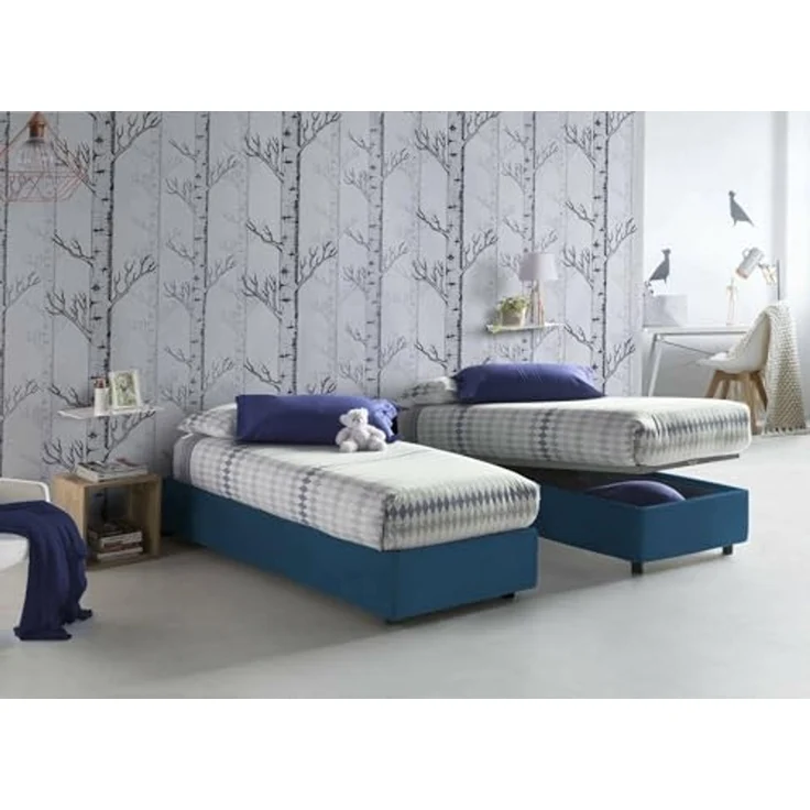 Talamo Italia - Einzelbett Asia, Bettkasten mit Stoffbezug, 100 % Made in Italy, Öffnung vorne, geeignet für Matratze 80x190 cm, Blau – Bild 5