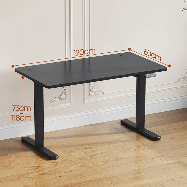 Devoko Hohenverstellbarer Schreibtisch Holzwerkstoff und Metall Schwarz 120 x 60 x 73-118 cm – Bild 8
