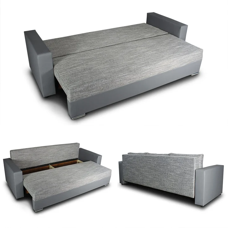 Schlafsofa Bird - Sofa mit Schlaffunktion und Bettkasten, Klappsofa, Schlafcouch mit Chromfüße, Couch, Couchgarnitur, Sofagarnitur (Schwarz + Schwarz (Dolaro 08 + Berlin 02)) – Bild 3