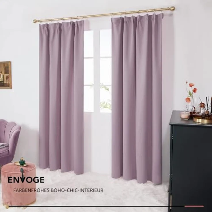 Deconovo Gardinen Kräuselband für Schienensystem Thermovorhang Hellpink | 2er Set, H 160 x B 132 cm, Blackout Curtain, Schlafzimmer Gardinen, Vorhänge Kurz, für Schienensystem, Schallschutz Vorhang – Bild 5
