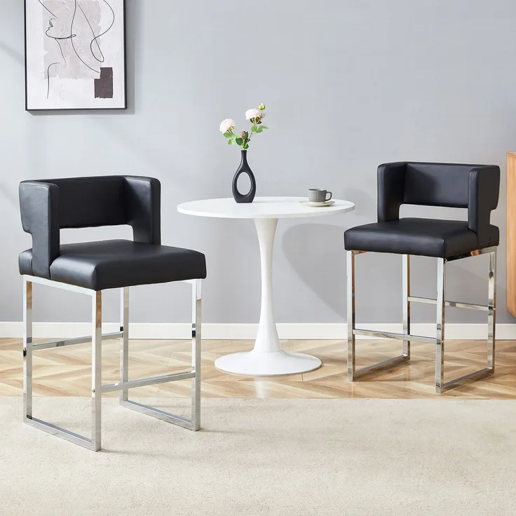 2 Sätze schwarzer Barstuhl im nordischen Stil, quadratisches Design, silberne Metallbeine, leichtes und bequemes Set. Erfüllen Sie Ihre vielfältigen Bedürfnisse an Produkten.--Schwarz+Silber--91.4x53.3x48cm--YOUDENOVA