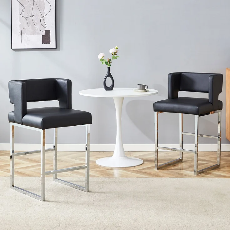 2 Sätze schwarzer Barstuhl im nordischen Stil, quadratisches Design, silberne Metallbeine, leichtes und bequemes Set. Erfüllen Sie Ihre vielfältigen Bedürfnisse an Produkten.--Schwarz+Silber--91.4x53.3x48cm--YOUDENOVA – Bild 1