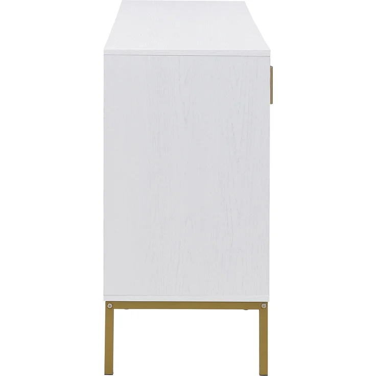 ZUBALIYA Sideboard 160x40x80,5 cm, mit verstellbaren Einlegeböden, mit 4 Türen, aus MDF, Weiß / Holzfarben – Bild 11