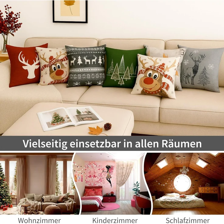 matches21 HOME & HOBBY Kissenbezüge 2er Set Kissenhüllen 40x40 cm rot mit Tannenbaum als Weihnachts-Deko, (2 Stück), Zierkissen-Bezüge für Sofa-Kissen, Couch-Kissen – Bild 2
