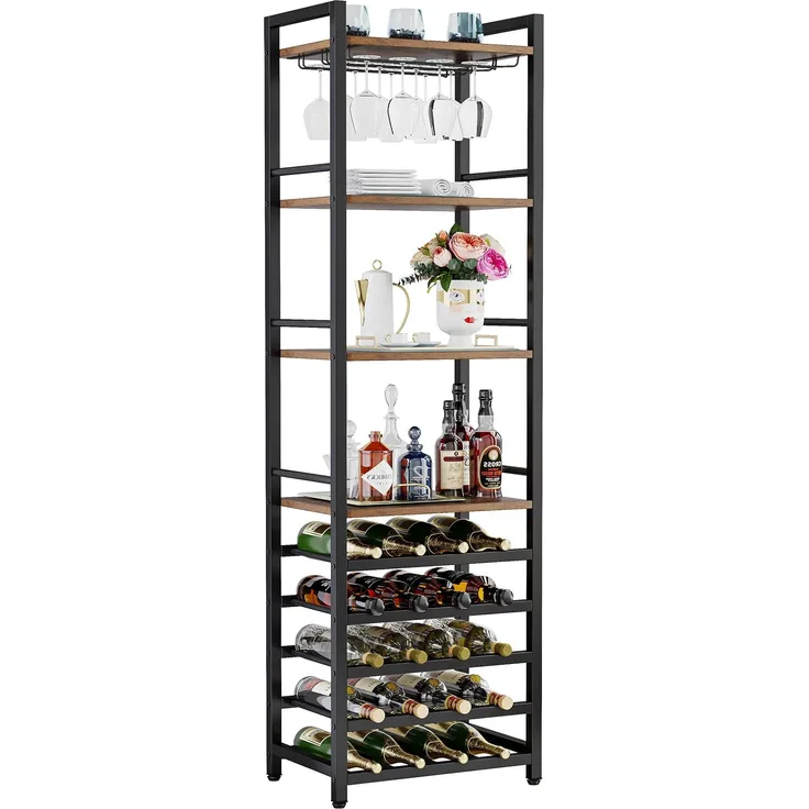 LITTLE TREE Weinregal aus Metall für 7-30 Flaschen, Wein, Flaschenregal, Kellerregal, Regale, freistehendes Weinständer für Küche, Bar, Schwarz und braun