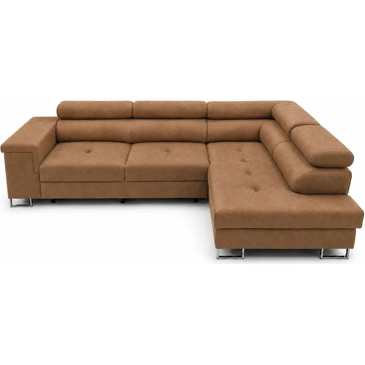 KRISAN MÖBEL Ecksofa L-Form ALVARO in Hellbraun 275 x 90 x 202 cm mit Schlaffunktion und Bettkasten Rechts – Bild 1