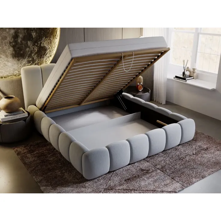 GRAINGOLD Cloud Bett 140x200, Polsterbett mit Bettkasten, Velvet-Stoff, mit Kopfteil, Hellgrau – Bild 5