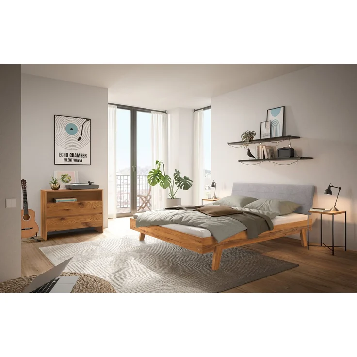 Hasena Massivholzbett Vasto Trento, Wildeiche natur geölt 140x210 cm, Komforthöhe 25 cm – Bild 2