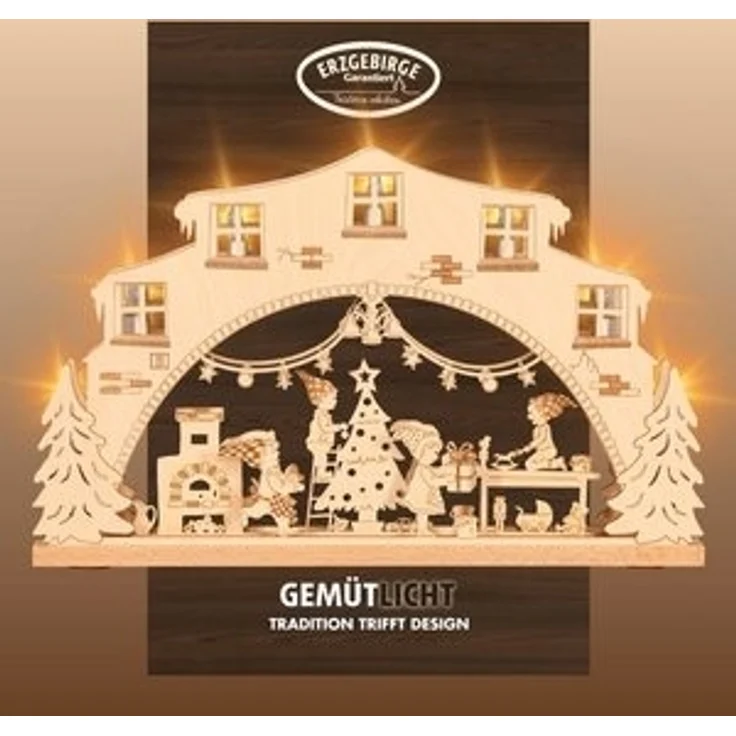 Weigla Schwibbogen Wichtelwerkstatt, Lichterbogen aus Holz, NATUR, Made in Germany, Erzgebirge garantiert, Weihnachtsdeko Innen, Weihnachtsbeleuchtung – Bild 6