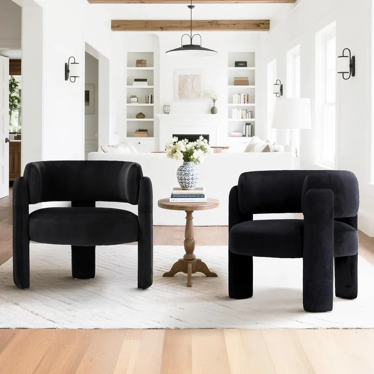 COLAMY Modern Velvet Ohrensessel 2er Set, Gepolsterter Sessel Wohnzimmer, Bequemer Runder loungesessel mit 3 Beinen für Wohnzimmer, Schlafzimmer, Leseecke, Schwarz – Bild 1
