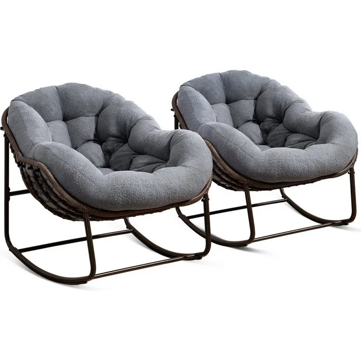 LVHOM Schaukelstuhl mit gepolstertem Kissen, Rattanstuhl mit Stahlrahmen, Lounge Sessel (Großformat B110.5cm x T94.5cm x H80cm,Dicke Kissen,160kg Tragfähigkeit, MEHRE FARBEN MEHRE OPTIONEN! Schaukelsessel umhüllendem Sitzgefühl & hoher Armlehne, 2 St),...