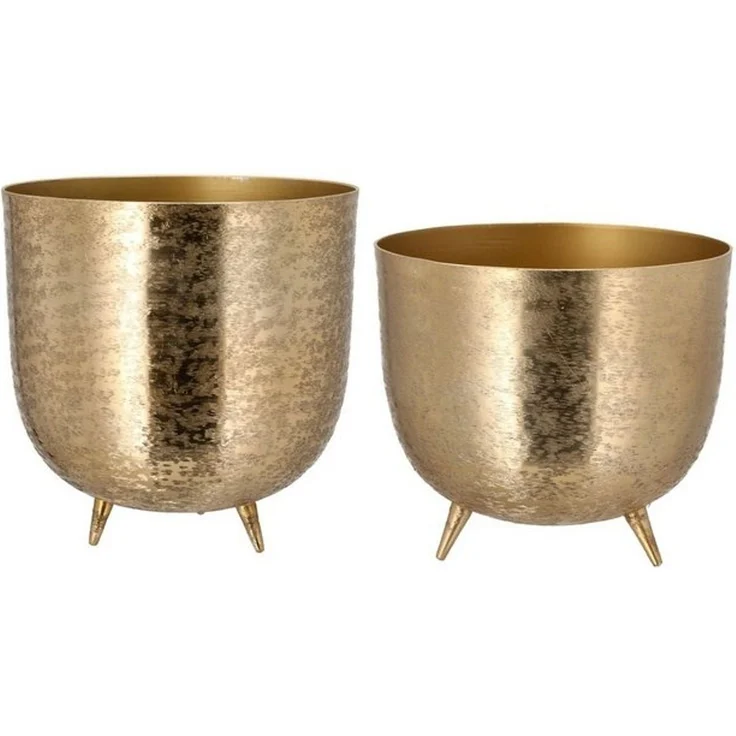 HAC24 Blumentopf 2er Set Design Pflanztopf Blumen Übertopf Blumenkübel Pflanzkübel, Aluminium Rund Matt Gold Ø 18 cm & 22,5 cm – Bild 3