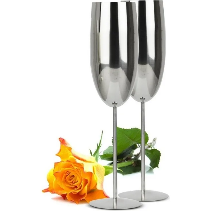 2 Sektgläser 270ml Edelstahl Silber Sektkelche Champagner Sektglas Proseccoglas