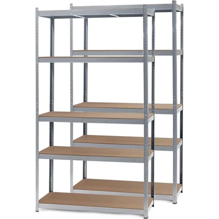 Wiltec Set 2X Schwerlastregal 100 x 50 x 200 cm, 200kg/Ablage, Steckregal verzinkt aus Stahl, Lastenregal mit 5 Ablagen, Werkstattregal – Bild 5