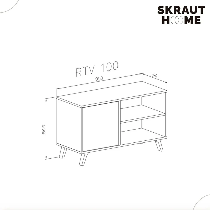 Skraut Home – TV-Schrank für Wohnzimmer – 57 x 95 x 40 cm – geeignet für 32/40" Fernseher – Modell Wind 100 – Puccini – weiße Flügeltür – Bild 3