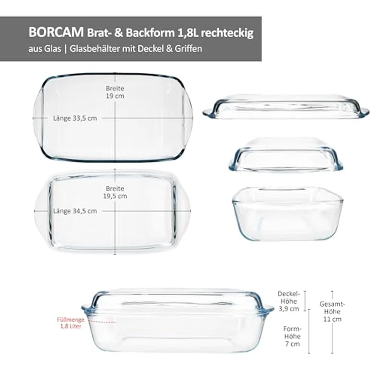 MamboCat Auflaufform MamboCat Borcam Brat- & Backform mit Deckel 1,8L Glas Auflaufform, Glas – Bild 6
