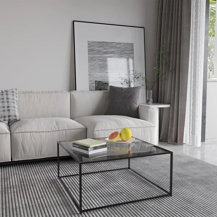 Runder Couchtisch Schwarz Glastisch Metallgestell 45x70 cm – Bild 4