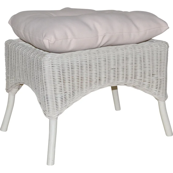 Rattanhocker, handgeflochten, mit Kissenauflage, altweiß