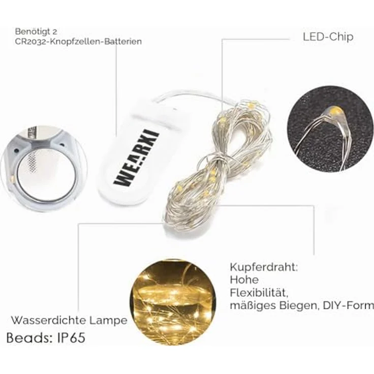 WEARXI Lichterkette Batterie, 10 Stück 2M 20 Mini LED Lichterkette mit Batterie, Lichterkette Innen, LED Lichterketten Batteriebetrieben, Lichterketten für Zimmer Deko, Hochzeitsdeko, Weihnachtsdeko – Bild 7