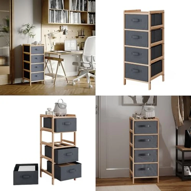 Kommode Bruno Grau 34.5 x 86 cm mit 4 Stoffschubladen Vicco – Bild 9