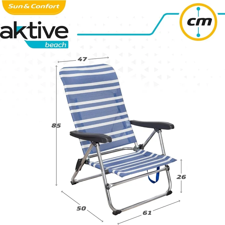 AKTIVE 62258 – 2er-Pack Klappstühle mit Mehreren Positionen für Strand, Garten, Terrasse oder Camping | Maße 47 x 50 x 85 cm | 5-Fach verstellbare, ergonomische Armlehne – Bild 2