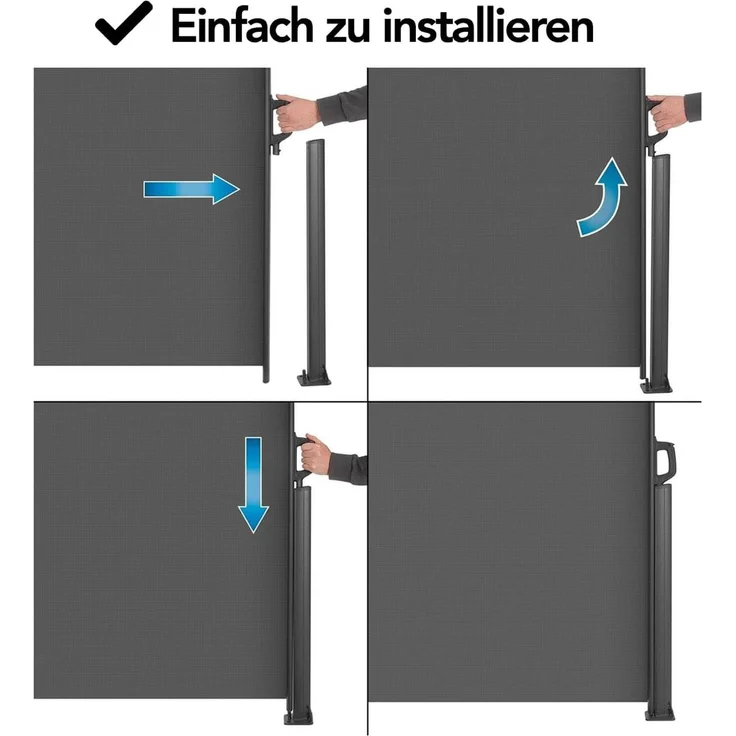 Brixy Ausziehbarer Windschutz – 300 x 140 cm – ausziehbar – Rollbar – Sonnenschutz – Garten, Strand, Terrasse, Balkon, Camping - Sichtschutz – Seitenmarkise – Wetterfest - Anthrazit – Bild 7