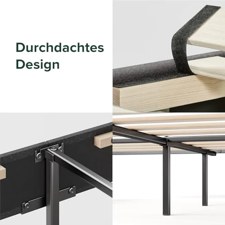 Zinus Maya Bett 180x200 cm - Höhe 30cm - Gepolstertes Bettgestell mit Kopfteil - Lattenrost aus Holz – Dunkelgrau – Bild 6