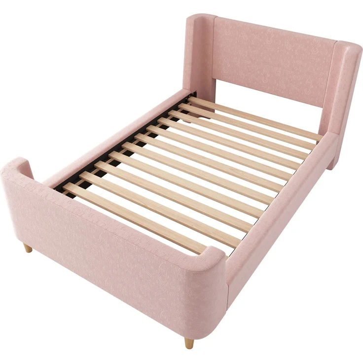 Merax Kinderbett Polsterbett,Einzelbett Schlittenbett mit kosmischem Muster, 90 x 200 cm, Für Jungen & Mädchen, Rosa, Samt (Ohne Matratze) – Bild 8