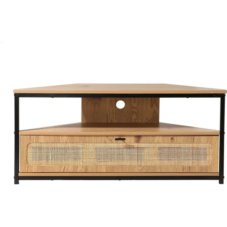 Casâme 'JAYA' TV-Eckschrank, 1 Tür, mit Rattangeflecht, L100 cm - Helles Holz