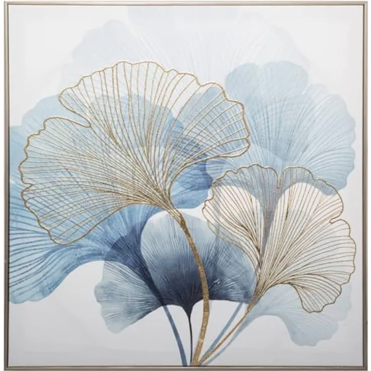 ATMOSPHERA Ginko Bedrucktes Leinwandbild, gerahmt, 58 x 58 cm, blau