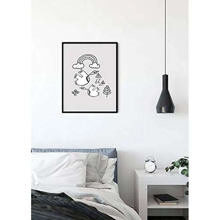 Komar Scribble Birdy Wandbild, hochwertiger Kunstdruck auf seidenmatter Basis, 40 x 50 cm, für Wohnzimmer und Schlafzimmer, ohne Rahmen, fotorealistische Druckqualität – Bild 3