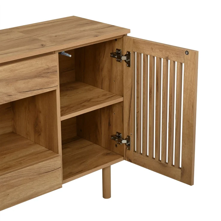ZUBALIYA Sideboard 140x35x71 cm, mit 4 Schubladen, aus MDF, Natur – Bild 21