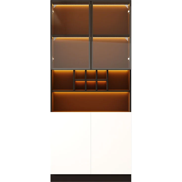 LED-Beleuchteter Glasvitrinenschrank, Küchenhochschrank 80×30×180 cm – Gehärtetes Glas, mit offenen Regalen, Platz für Flaschen und Geschirr, 2 Türen, Vielseitig geeignet für Wohnzimmer und Esszimmer--Schwarz--80x30x180cm--YOUDENOVA – Bild 5