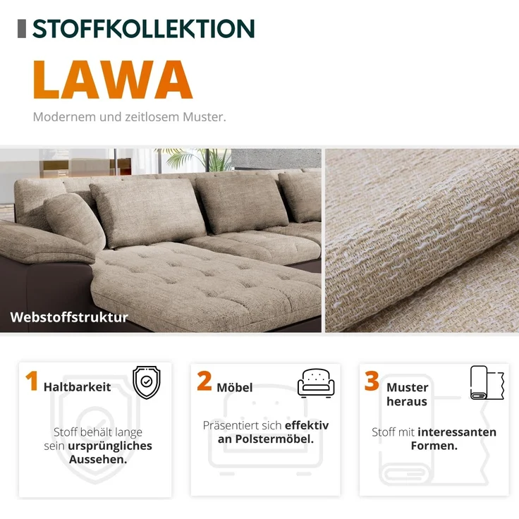 Sofa Hortens mit Bettkasten und Schlaffunktion (Farbe: Lawa 01) – Bild 9